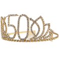 thumbnail image 3 of Tiara de cumpleaños con corona con peine para el pelo, diamantes de imitación de cristal, regalo de cumpleaños, años para mujeres (dorado), 3 of 3