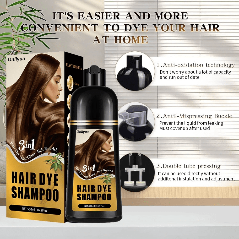 Hair Dye Shampoo 3 in 1, Hair Color Shampoo Lasts 4 Weeks, Natural Hair Color for Women Men Easy to Use, 16.90 Fl Oz