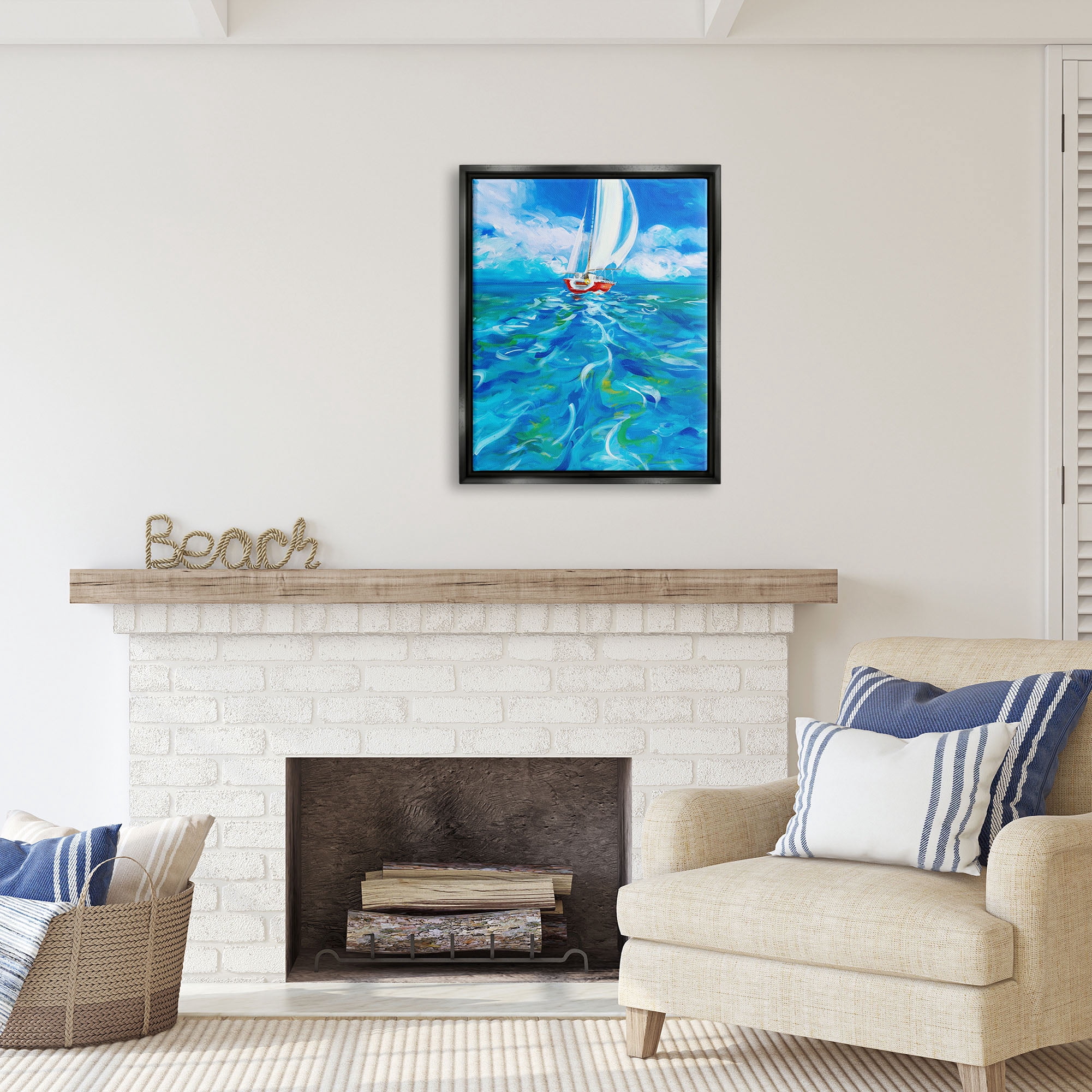 Stupell Industries Vivid Boat Wake Transportation Painting Black Floater Framed Art Print Wall Art, 25 x 31