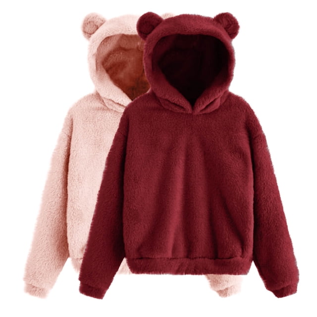 Bowake 2 Pcs Chandail en Molleton Douillet pour Femmes Épais Chaud Surdimensionné Chandails à Capuchon Hiver Couleur Unie Polaire Chandail Femmes