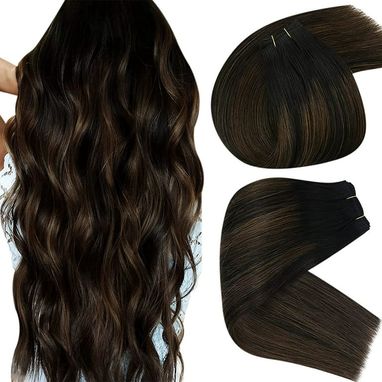 Sunny Sew in Hair Real Human Hair Off Black Mix Medium Brown Balayage Weft Hair  Extension Remy Straight Hair 18 inch 100g 