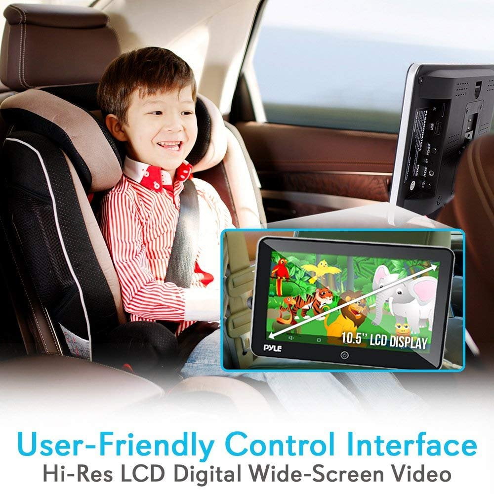 Vehicle Mounting Bracket Included Android Touchscreen Headrest Car Monitor 10.5 Inch Universal Car Mount Multimedia Player w/ Hi-Res LCD Screen Bluetooth Pyle PLDANDHR1053 Sound Around Wifi 