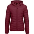 thumbnail image 6 of FRSASU Women's Solid Color Jacket Solid Color Hooded Long Sleeve Zipper Lightweight Cotton Coat with Pocket Wine, 6 of 8