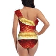 thumbnail image 5 of Salouo Red Gold Glitter Pattern One Shoulder Ruffled One Piece Swimsuit for Women V Neck Swimwear Tummy Control Bathing Suit-XX-Large, 5 of 6