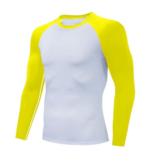 cllios Men's Compression Shirts Long Sleeve Athletic Workout Sports Undershirt Base Layer Colorblock Print Crewneck Muscle Tshirts