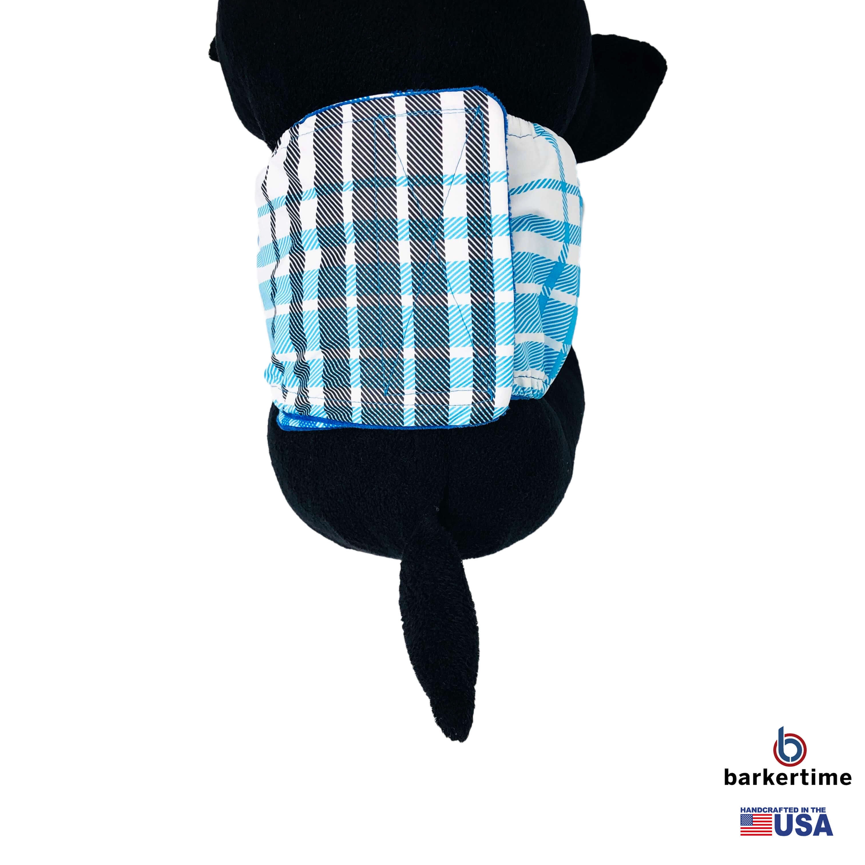 Barkertime Blue Plaid Premium Waterproof Washable Dog Belly Band Male Wrap - Made in USA