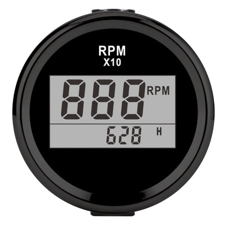 M Buder IP67 Waterproof 0-9990RPM Tachometer Gauge 52mm / 2 inches LCD Display Red Backlight 9-32V Black Dial Black Cover for Marine Boat Car Truck Engine