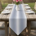 thumbnail image 6 of Ombre Navy Blue Grey Striped Table Runner Linen Burlap Table Runner 36 Inches Small Farmhouse Modern Stripes Dresser Scarves for Kitchen Island Coffee Dining Room Party Wedding Holiday Decor 13"x36", 6 of 8