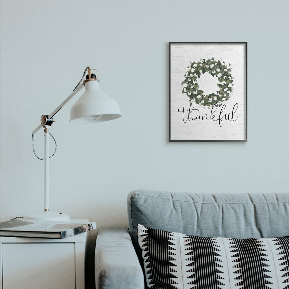 Stupell Industries Cotton Flower Country Style Wreath with Thankful Text Designed by Lettered and Lined