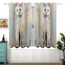 Cat White in Blue Wall Curtain Black Out Thermal Insulation Curtains Aesthetic 54 Inch Length for Bedroom Living Room 2 panels set