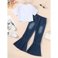 thumbnail image 4 of Mikrdoo 9-10 Years Big Girl's Retro Portrait Print Outfit Short Sleeve Graphic Top + Flare Leg Ripped Jeans Holiday Casual Set, Summer 2Pcs Clothes, 4 of 8