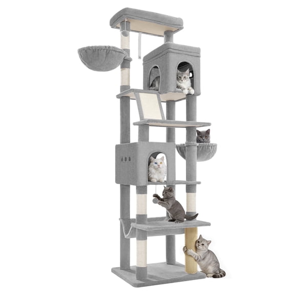 Hzuaneri Cat Tree, 75" Tall Multi‑Level Indoor Cat Tower with Scratching Posts, Baskets & Condos, Light Grey