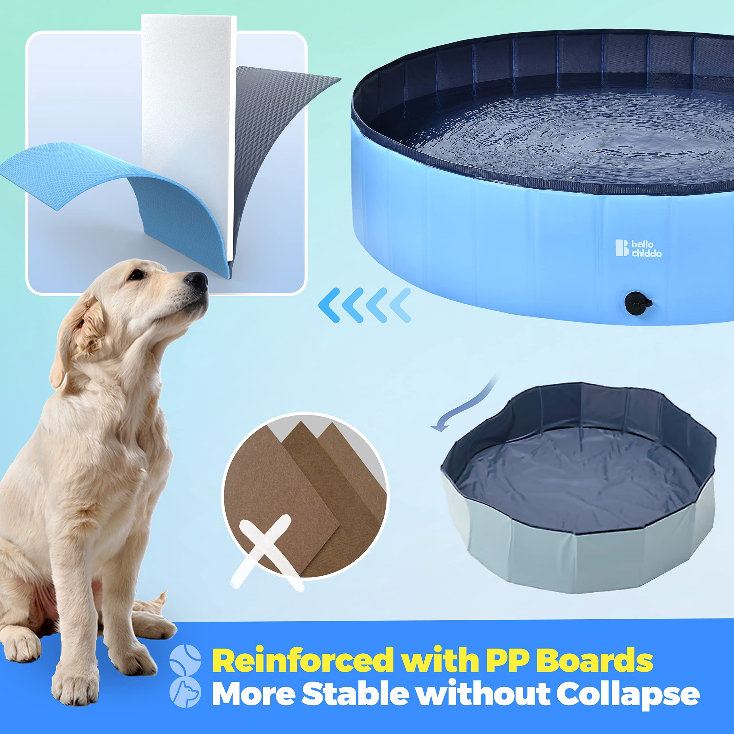 YCFUN 32" Foldable Dog & Kiddie Pool, Hard Plastic Above Ground Swimming Pool with Non-Slip Bottom, Portable Outdoor Pool for Dogs & Kids (32" x 8")