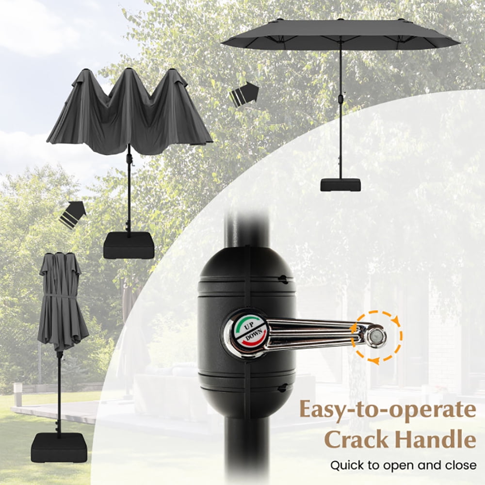 Aimee Lii 13 Feet Double-Sided Patio Twin Table Umbrella with Crank Handle, Outdoor Umbrellas for Patio, Gray