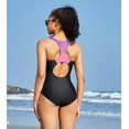 thumbnail image 7 of Alove Women One-piece Sporty Swimwear Colorblock Front Zipper Design Quick Dry Swimsuit Racerback Sewn-in Bra Bathing Suit, 7 of 7