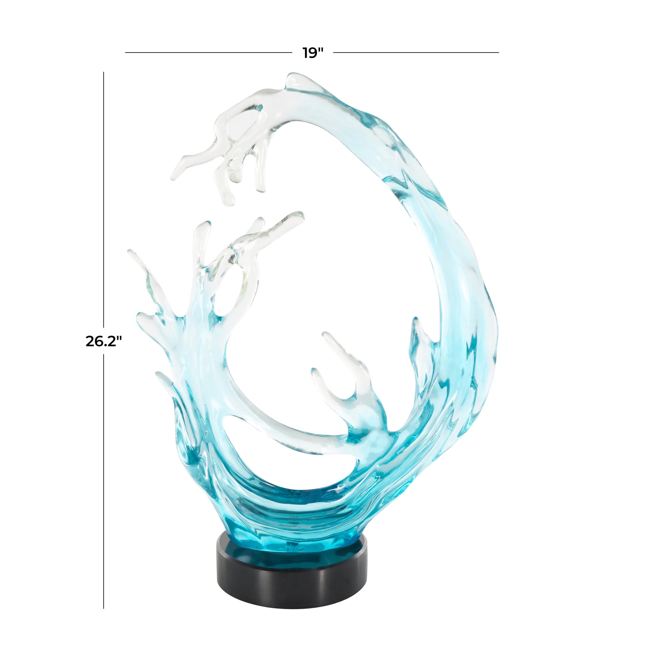 19" x 26" Blue Glass Ombre Coral Sculpture with Black Round Base, by DecMode