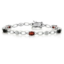 Gem Stone King 925 Sterling Silver Red Garnet and Black Onyx and Round White Lab Grown Diamond Tennis Bracelet for Women (2.95 Cttw, Gemstone Birthstone, Oval 6X4MM, 7.25 inches)