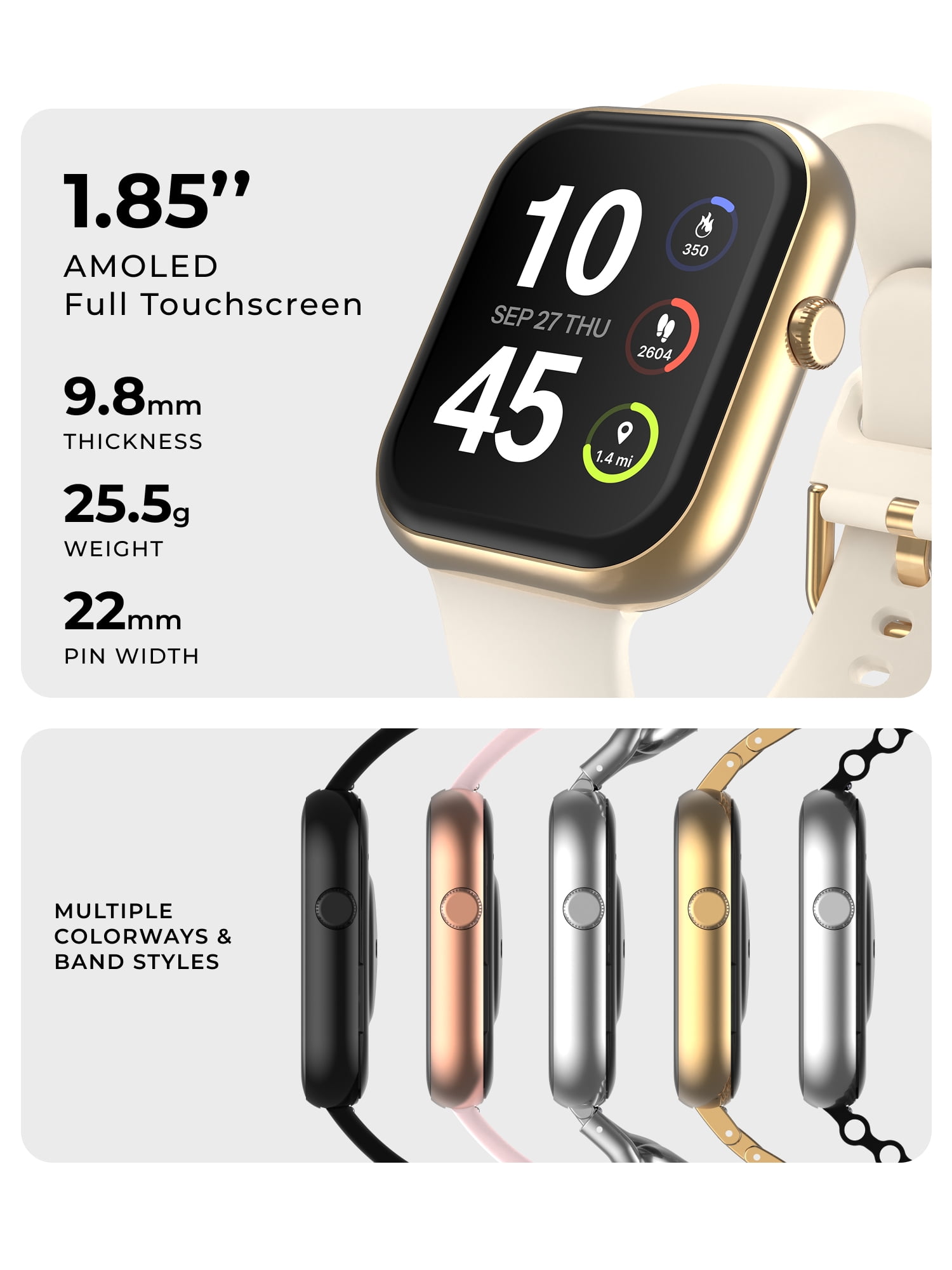 iTech Fusion 4 Unisex Adult Rectangular Smart Watch, Ivory, Silicone Strap