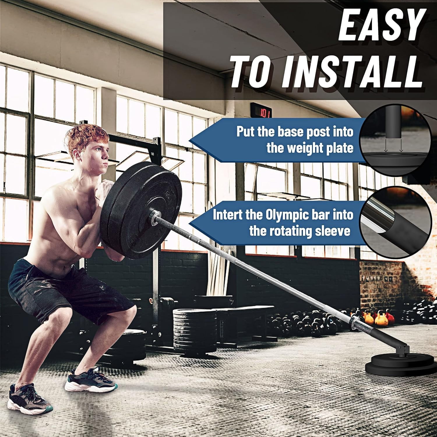 BalanceFrom T-Bar Landmine Row Attachment – 360° Swivel Olympic 2" Barbell Insert | Home-Gym Back/Core Trainer, Heavy-Steel, Easy Setup
