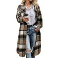 thumbnail image 2 of idosla Women Fall Flannel Plaid Shacket Jacket Oversized Button Down Long Shirt Jacket (Khaki, S), 2 of 5