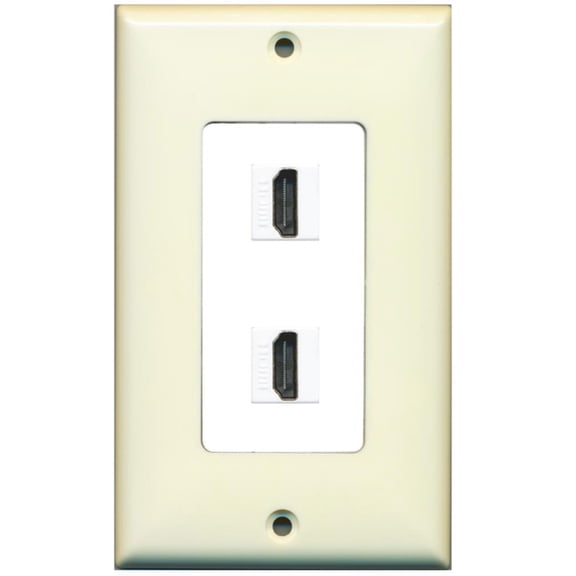 RiteAV - 2 Port HDMI 2.0 Decorative Wall Plate (Light Almond & White)