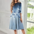 thumbnail image 2 of WTOBBY Women's Fashion Forward Round Neck Floral Print 3/4 Sleeve Dress, Contemporary Digital Design Midi Dress with Comfort Fit,Blue L, 2 of 4