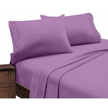 Italian Design 1800 Series Egyptian Comfort Super Soft Embroidery 4 Piece Sheet Set (Queen, Purple)