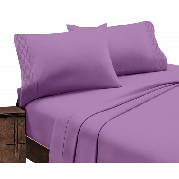 Home Sweet Home Extra Soft Deep Pocket Embroidery Luxury 4-Piece Bed Sheet Set (Queen, Purple)