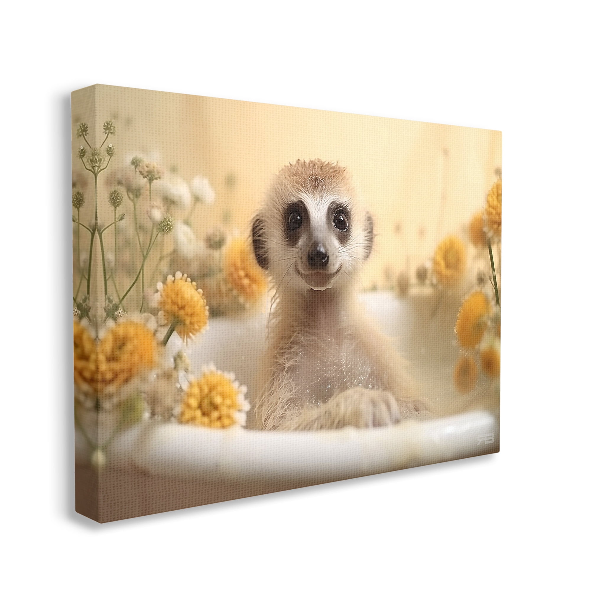 Stupell Industries Meerkat & Floral Bath Animals & Insects Painting Gallery Wrapped Canvas Art Print Wall Art, 30 x 24