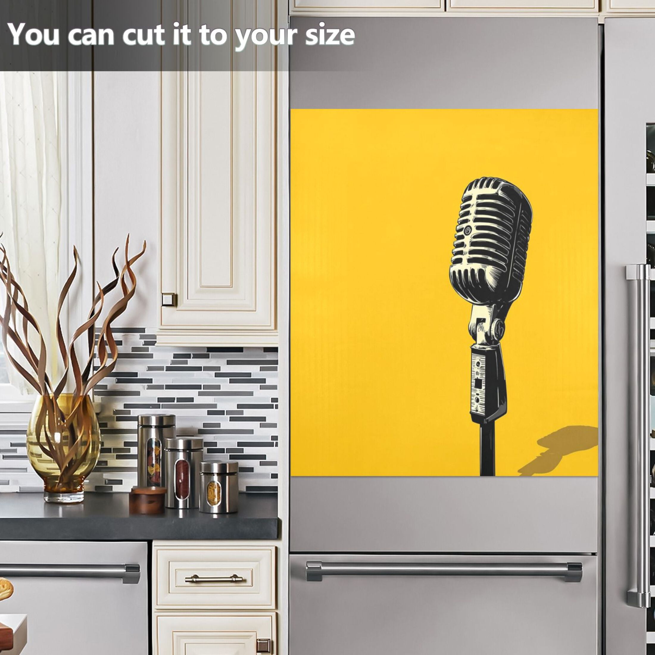 IAUYY Magnetic decorative sticker - 23x26 Inch PVC Refrigerator Decorative Cover, Removable DIY Art for Kitchen Appliances Vintage Microphone