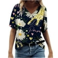 thumbnail image 2 of Herrnalise Women's Classic-Fit 100% Cotton Short-Sleeve T-Shirt Women Casual T-shirt Floral Printed V-Neck Short Sleeve Pullover Blouse Tops, 2 of 5