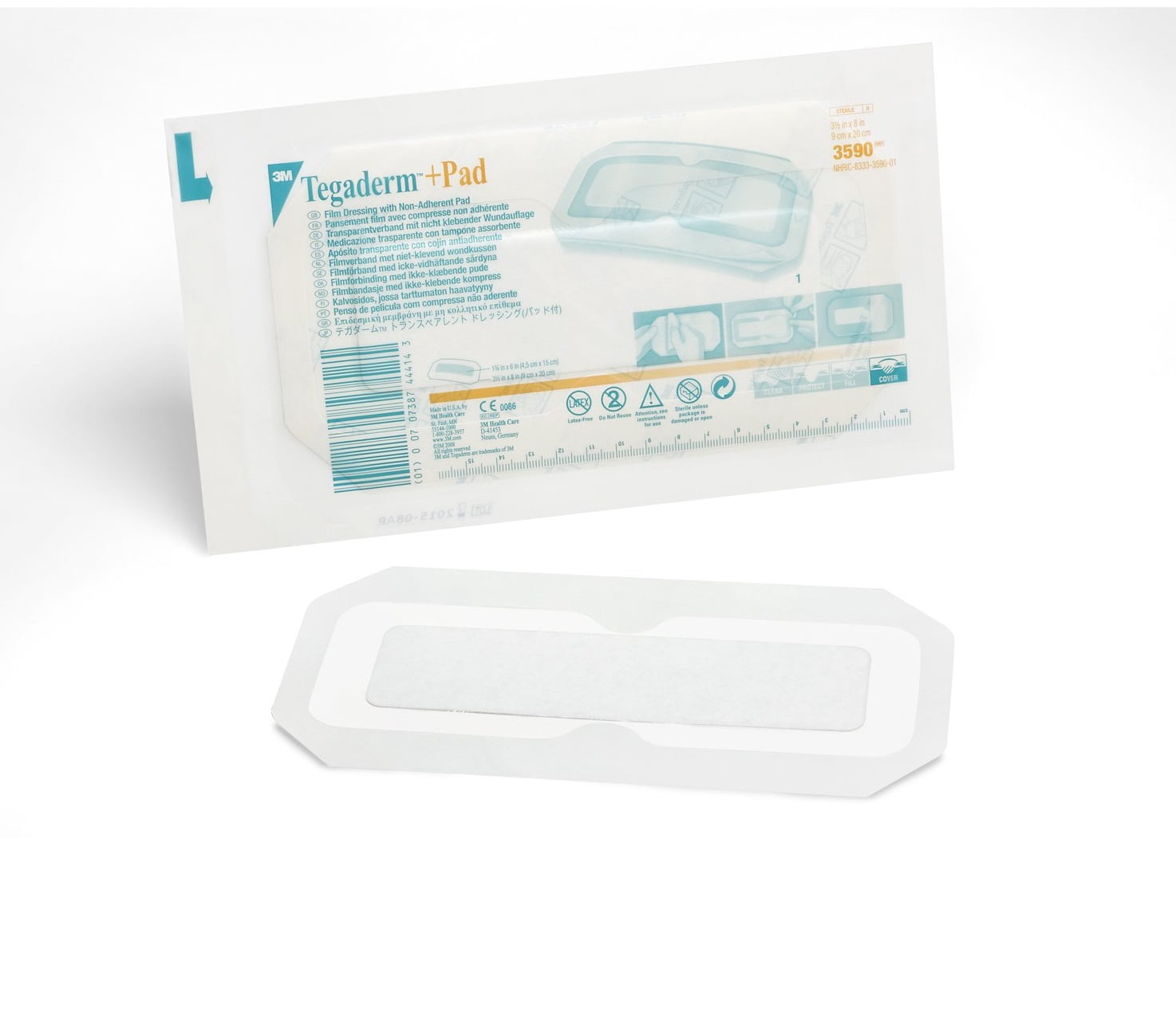 3M Tegaderm +Pad Waterproof First Aid Gauze Pads, 3.5" x 8", 25 Count