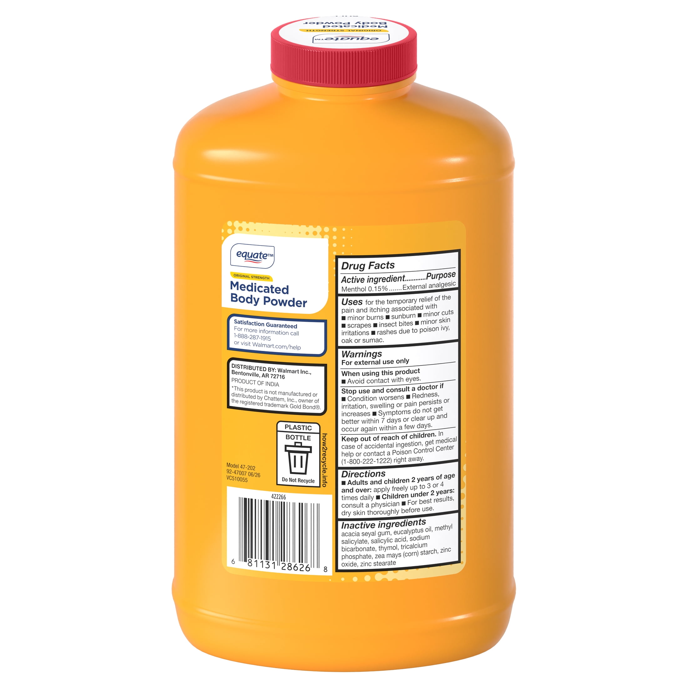 Equate Medicated Body Powder, Unscented, 10 oz, Compare to Gold Bond® Medicated Body Powder Active Ingredient