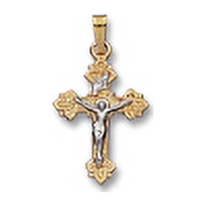 Brilliance Fine Jewelry 14 KT Two Tone Gold Scalloped Unisex Crucifix Religious Pendant