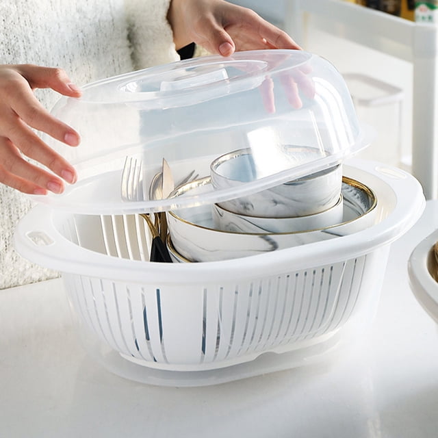 Dvkptbk Plastic Multifunctional Food Container Three in One Kitchen Spoon and Bowl Set with Lid Double-Layer Plastic Drainage Basin and Vegetables Beige Colo Drainage Basket Home Essentials
