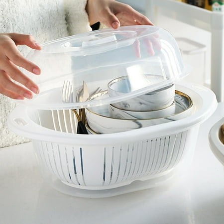 

Tepsmf Plastic Multifunctional Food Container Three In One Kitchen Spoon And Bowl Set With Lid Double-layer Plastic Drainage Basin And Vegetables Beige Colo Modern Home Decor