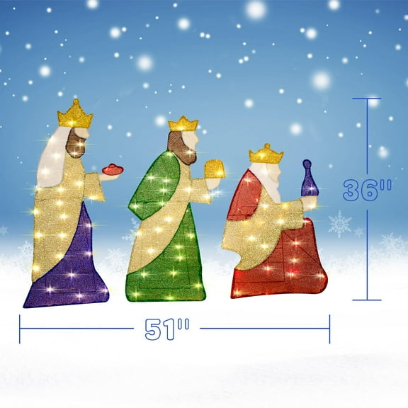 KITBONIS 3PC Wisemen Set Nativity Scene Outdoor LED Three Wise Men Garden Yard Holiday Decoration