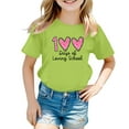 thumbnail image 1 of FAOWME T-Shirt Mode Enfant Col Rond Imprimé Cœur Manches Courtes Vert Clair 10-11 Ans, 1 of 4