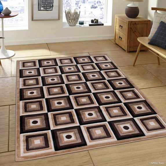 Allstar Brown / Beige Squares Modern Geometric Area Rug (3' 9" x 5' 1")