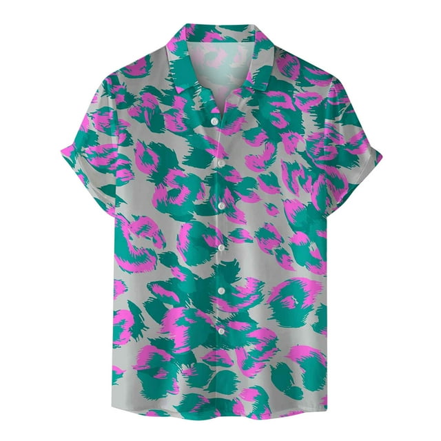 EGNMCR T-Shirts pour Homme Chemise Décontractée à Boutons Imprimé Plage Col Rabattu Manches Courtes Blouse Cadeaux pour Hommes