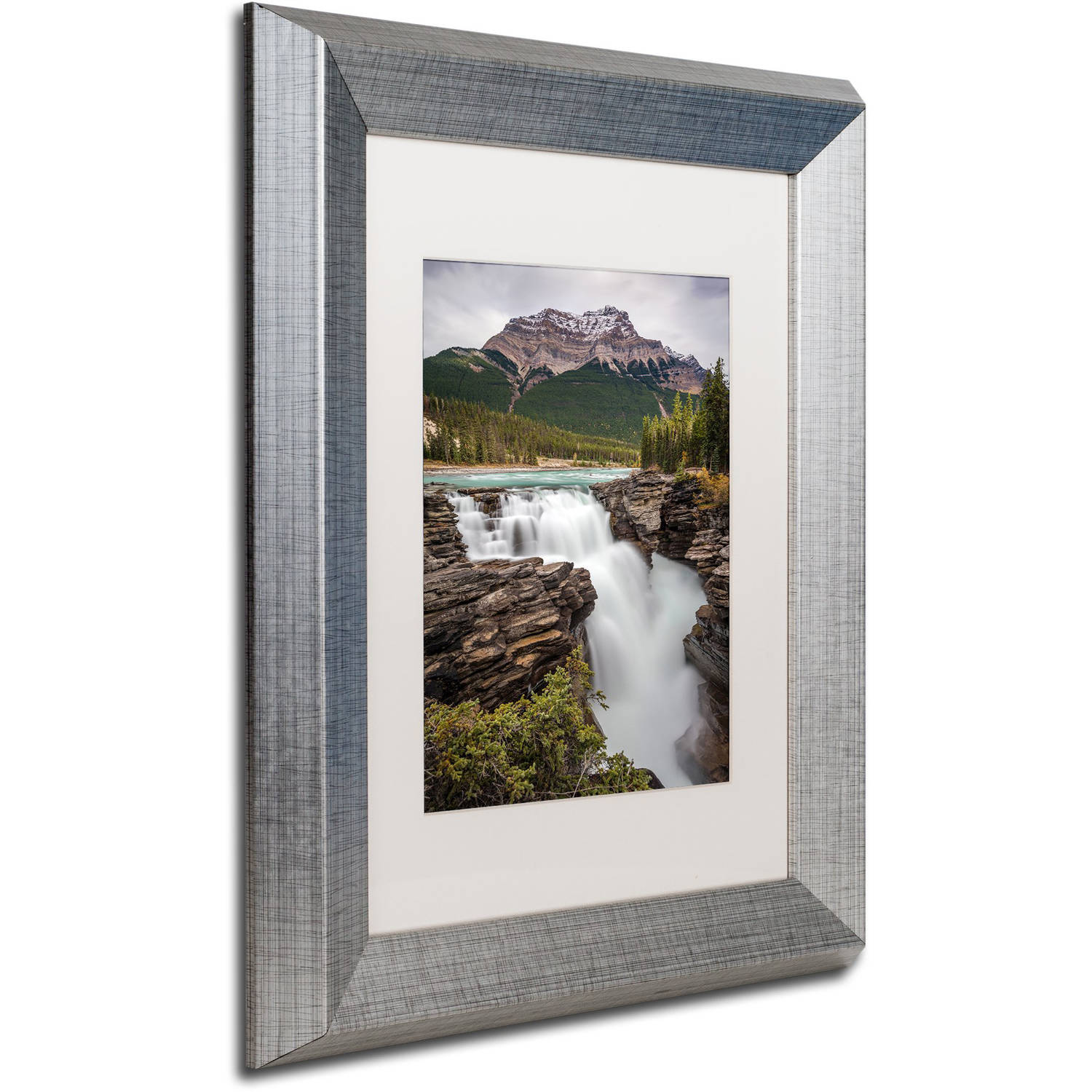 Trademark Fine Art 'Athabasca Falls' Canvas Art by Pierre Leclerc, White Matte, Silver Frame