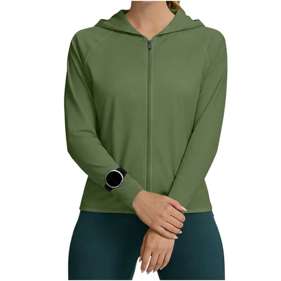 Stamzod Rash Guard for Women Upf 50 Sun Protection Zip Up Hoodie Long Sleeve Lightweight Sun Shirt Army Green-1 L