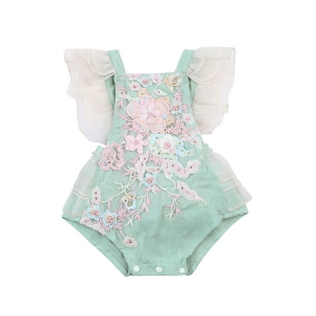 

Ma&Baby Newborn Baby Girl 3D Pearls Flower Ruffle Romper Bodysuit Jumpsuit Set