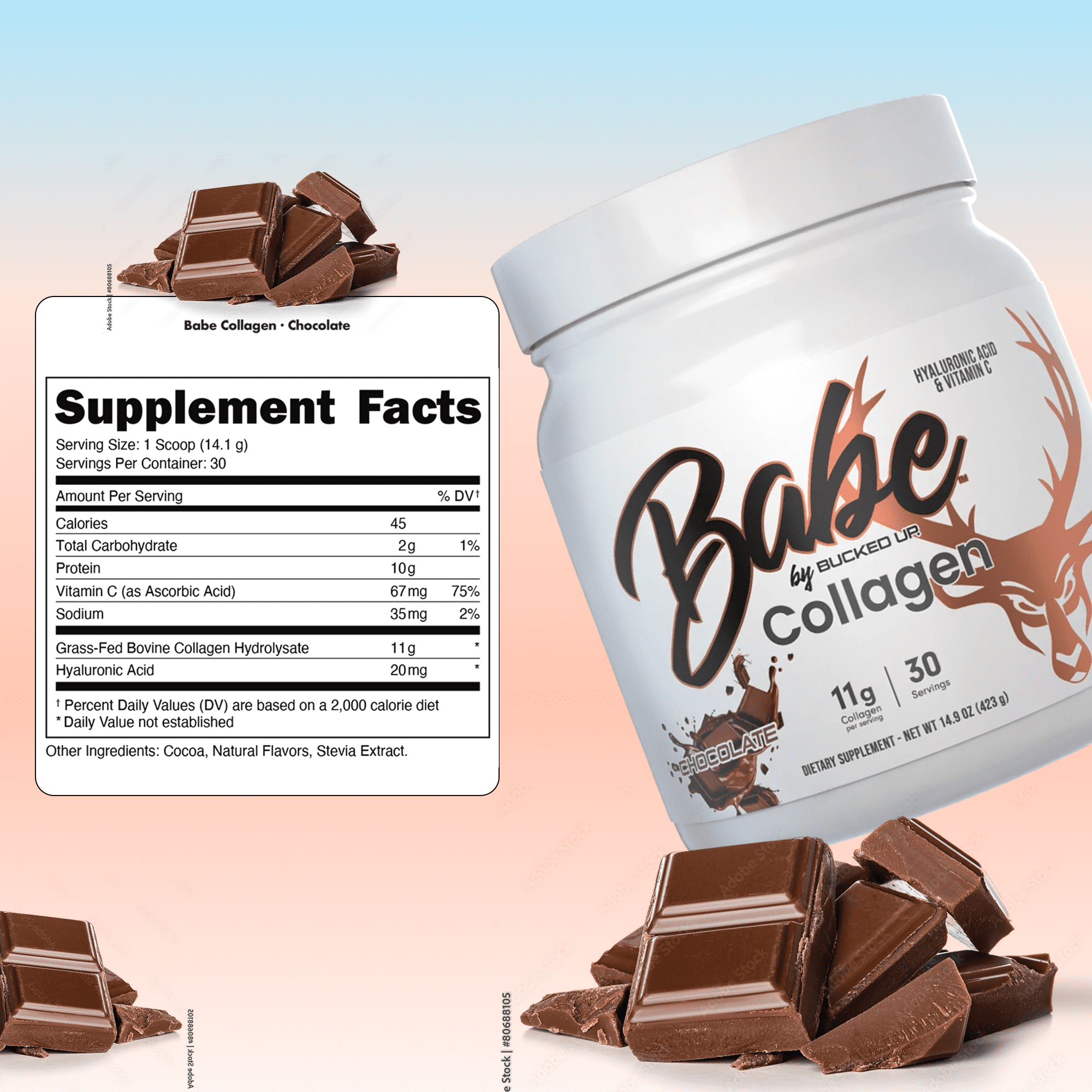Bucked Up Babe Collagen Peptides Powder, Chocolate, 30 Servings