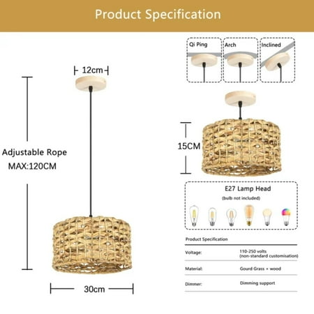

LIGIUJN Vintage Bamboo Rattan Woven LED Pendant Light Chandelier Lamp Bedroom HandMade Decors Lampshade Excluding Light Bulbs