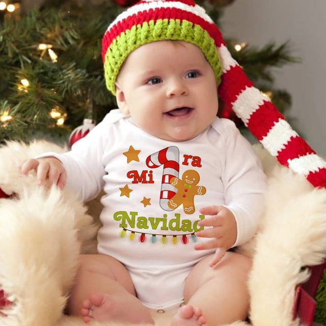 Mi primer mameluco navideño de manga larga para bebé recién nacido, traje estampado en español, mono de bautismo para bebé, ropa para bebé