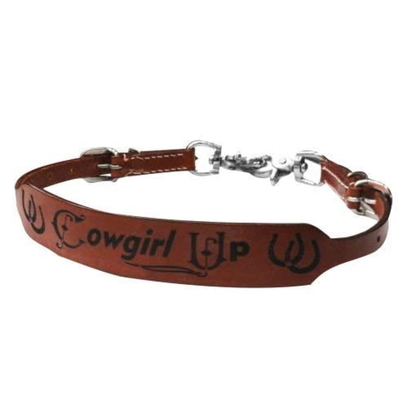 Showman "Cowgirl Up" & Horseshoe Design Branded Leather Wither Strap