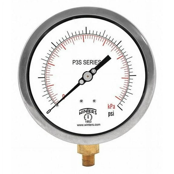 Winters Pressure Gauge,4-1/2" Dial Size,Black P3S6015