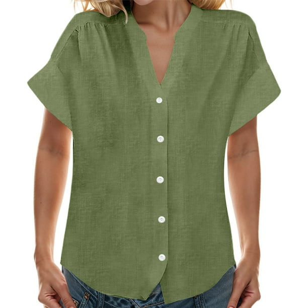 Camiseta sin mangas de verano para mujer: top holgado sin mangas con cuello en V plisado y dobladillo curvo, mezcla fluida de poliéster y spandex para todas las estaciones