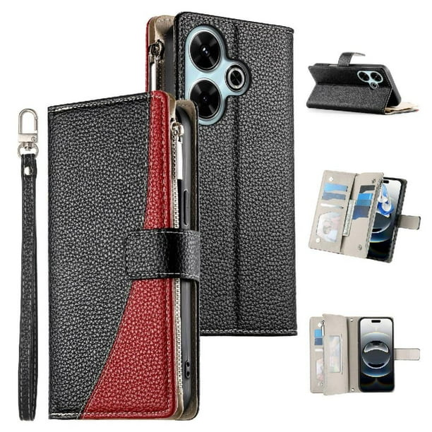 Funda cartera GANGXUN para Xiaomi Redmi 13 4G/5G , cuero PU con tarjetero, cremallera, correa de mano, soporte y protección 1015°